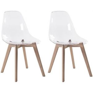 Lot de 2 chaises AUDRA - Polycarbonate et Hêtre - Transparent