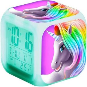 Réveil numérique - Licorne - LED - 7 couleurs changeantes - Compact - Pour enfants