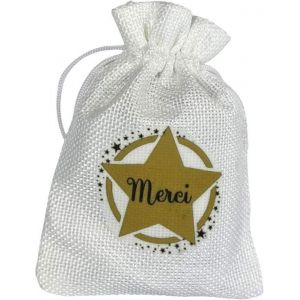 25 pochettes en toile de jute inscription Merci– Cadeaux pour invités Mariages Baptêmes Naissances- Contenants à dragées–