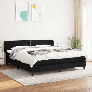 VidaXL Lit &agrave; sommier tapissier avec matelas Noir 160x200 cm Tissu - Mod&egrave;le 3126175