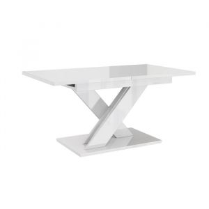 Table à manger extensible Bruce - Blanc laqué - Rectangulaire - Design contemporain - Rangement pour rallonge