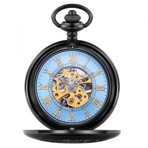 SHARPHY Montre de Poche Mecanique montres hommes Retro horloge pendentif collier bijoux accessoire Bleu  Meilleur Cadeau