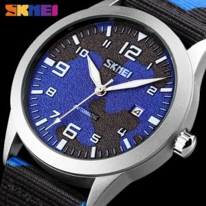 SKMEI Montre mécanique automatique pour hommes Bracelet en nylon lumineux Montre pour hommes Date Heure Horloge militaire