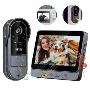 A Sonnette sans fil 43inch 1080p 1000mAh Sonnette sans fil avec vision nocturne couleur interphone vid&eacute;o bidirectionnel et Wi-Fi