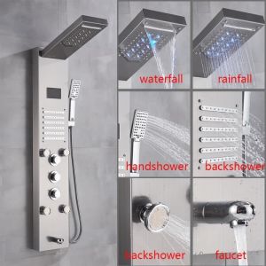 JULLYBATHEVY Colonne de Douche LED - Système de Douche à Effet Pluie - 5 Fonctions - 4 jets de Massage - Acier Inoxydable - Noir