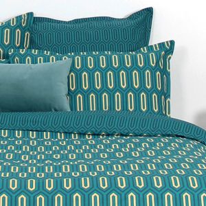 Parure de lit 140x200 cm percale de coton PAST Bleu Canard