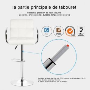 JEOBEST. Lot de 2 tabourets de Bar Assise et Dossier en Simili Cuir avec accoudoirs Tabouret Design Moderne Hauteur r&eacute;glable
