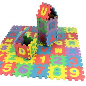 Tapis Puzzle Mousse 36 Pi&egrave;ces Alphabet et Chiffres Couleurs Vives Interlocking S&eacute;curis&eacute; Jouet &Eacute;ducatif Sol Doux