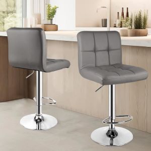 Ensemble de 2 tabouret de bar, Chaise de bar en cuir PU, Hauteur réglable 85-115cm,Tabouret pivotant. avec dossier,Gris