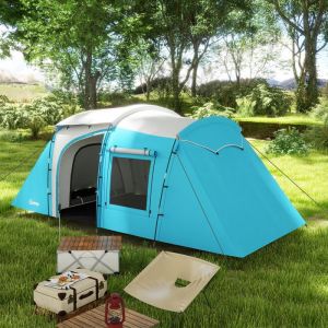 Tente de camping familiale 3-4 personnes 2 chambres 4 portes et 4 fen&ecirc;tres sac de transport dim. 460L x 220l x 175H cm