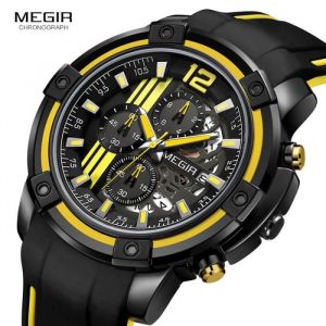 Megir Montres Homme Chronographe Sport Étanche Aiguilles Lumineuses Montres À Quartz - Jaune