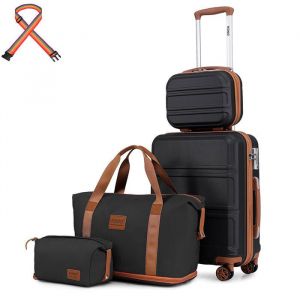 Kono Set de 4 Valises de Voyage Rigide Bagage Cabine 51cm avec Serrure TSA & Portable Vanity Case + Sac de Voyage 40x30x22cmNoir