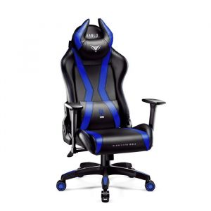 Diablo X-Horn 2.0 Chaise Gaming Fauteuil de Gamer de Bureau Accoudoirs 3D Ska&iuml; Oreiller Cousin Lombaire (Noir-Bleu L)