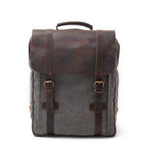 Sac à dos - ANTCOOL - Vintage en cuir et toile militaire - Gris - Taille Large - Élégant