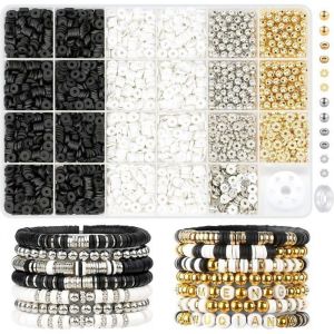 Kit Perles Plates 3000 Pi&egrave;ces Perles Perles Pour Bracelet Perles en Argile Bijoux Kit pour Bijoux DIY Collier multicolo KIT BIJOUX