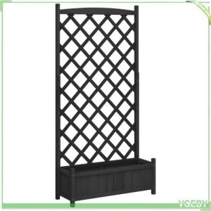 Jardini&egrave;re - V GEBY - Bois massif de sapin - Noir - 90x35x180 cm - Treillis pour plantes grimpantes