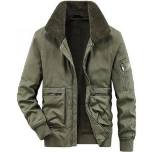 Veste Homme Epais Chaud Col Rabattu Casual Automno et Hiver Doubl&eacute; Polaire - Vert militaire