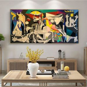 Guernica de Picasso peinture sur toile reproduction affiche et impression c&eacute;l&egrave;bre tableau pour salon sans cadre 65x130cm