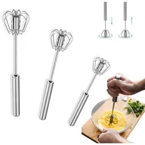 Fouet Semi-Automatique Acier Inoxydable Batteur à Oeufs Fouet Manuel Fouet De Cuisine Fouet à Pousser Mélangeur Rotatif (3 Pcs)