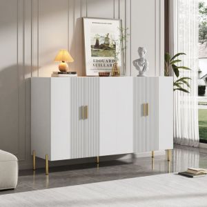 Buffet moderne blanc mat buffet bas 4 portes pour salon pieds en métal décoration dorée 160x36.5x100 cm meuble de rangement