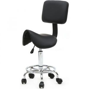 Tabouret de Travail à Roulettes Tabouret de Selle Ergonomique Pivotante Hauteur Réglable 50-60.5 cm - Noir