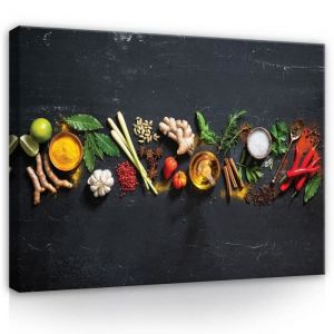 Impression sur Toile Cuisine Herbes Deco Épices 120x80 cm XXL Tableau Décoration Murale Intissée pour Salon Chambre pret a accroche