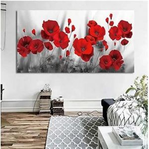 Impression Sur Toile Peintures Coquelicots Romantiques Avec Des Fleurs Rouges Affiches Plantes Et Estampes D&eacute;cor Sans Cadre 40x80cm