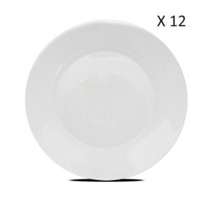 Set de table service de 12 assiette plate &agrave; dessert plat de service rond en verre coloris blanc - Diam&egrave;tre 20 cm