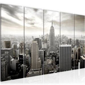 Tableau D&eacute;coration Murale 200x80 cm Runa art 603455c New York City - 5 Panneaux Deco Toile Pr&ecirc;t &agrave; Accrocher - Gris