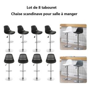 Tabouret de bar et chaise de cuisine en cuir PU noir - Lot de 8 - R&eacute;glable en hauteur - Style industriel-loft