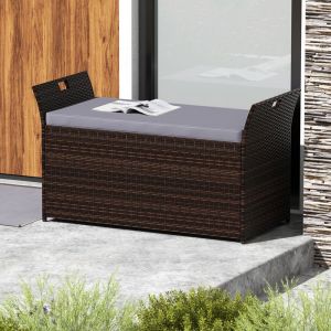COSTWAY Coffre de Rangement 260L en Rotin PE Tressé avec Coussin & Couvercle 125 x 56 x 71 cm Accueillir Jusquà 2 Personnes