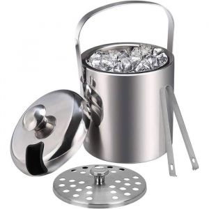 Seau glace isotherme 13 L double paroi en acier inoxydable avec couvercle et pinces pour ftes Cuisine Plan de travail cré