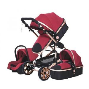 BAZARLAND30 Poussette 3 en 1 B&eacute;b&eacute; Combin&eacute;e Si&egrave;ge-Auto Nacelle Trio R&eacute;versible R&eacute;glable Haute Qualit&eacute; Roues increvables Canne rouge