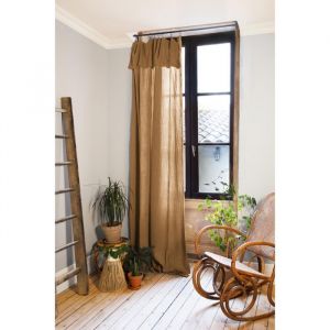 Rideau voilage ajustable Ga&iuml;a 140 x 300 cm &mdash; gaze de coton camel avec 8 anneaux pince