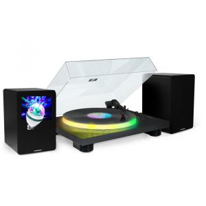 Tourne Disque 33/45/78 tours Bluetooth Plateau Lumineux LED - PARTYBTTDLIGHT Enceintes Bois 50W Ampoule DIAMS