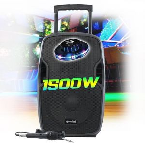 Enceinte active 1500W GEMINI AS-12TOGO sur batterie Sono DJ PA 12 Pouces USB SD Bluetooth RADIO FM microphone Jeu de Lumière