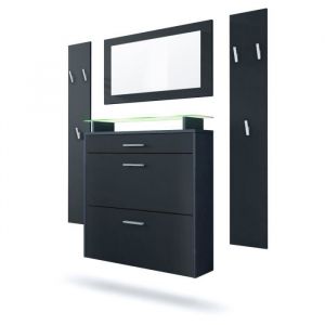 Vladon Ensemble penderie Malea avec 2 panneaux miroir meuble &agrave; chaussures en Anthracite mat et Noir mat avec LED RVB