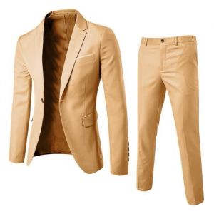 (Veste+Pantalon) Costume Homme uni de slim en 2 Pièces Grande VêTements Masculin XH394 jaune