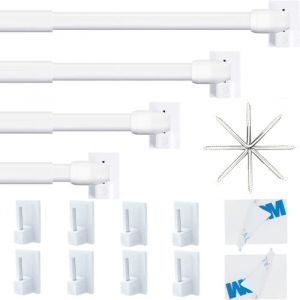 Tringle &agrave; Rideau Extensible Sans Per&ccedil;age R&eacute;glable - PVC Adh&eacute;sif pour Rideaux en Maille et &agrave; Crochets - Fen&ecirc;tre Blanc 40-70 cm
