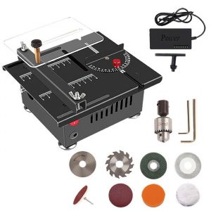 Mini scie sur table &eacute;lectrique 100W 6000tr/min &ndash; D&eacute;coupe de pr&eacute;cision bois PVC acrylique pour mod&eacute;lisme & bricolage