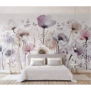 Papier Peint Panoramique 3d Fleur Tropicale Colorees Rose Bleu Floral Feuillage Papillon Pissenlit Paysage Poster Mural 350x256cm