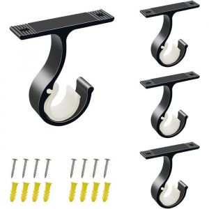 4 Pièces Support Tringle Rideaux Plafond ø25-28mm Supports Rideau Plafond avec Vis Noir Support de Tringle à Rideau Robuste