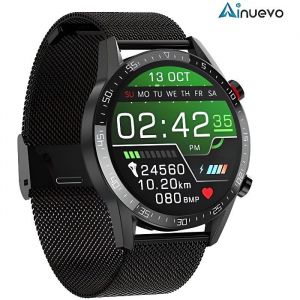 Smartwatch Ainuevo L13 Montre Connect&eacute;e Bluetooth 4.0 IP68 Etanche pour Samsung Sony Huawei Xiaomi Android Acier Noir