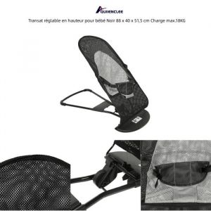 Transat r&eacute;glable en hauteur pour b&eacute;b&eacute; - QUIIENCLEE - Noir - 88 x 40 x 515 cm - Charge max.18KG