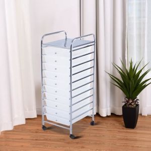 Chariot de Rangement avec 10 Tiroirs Tour de Rangement Desserte à Roulettes pour Salle de Bain Maison Bureau 32 5 x 37 x 86 cm