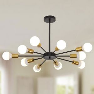 Ganeed Lustre encastré lustre noir moderne à base E27 à 10 lumières lampe suspendue vintage industrielle pour cuisine ferme sal