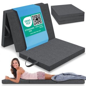 ELONEO Matelas pliable 90x200 cm ép. 8 cm lit d’appoint ou de voyage pliable en cube lombaire housse amovible et lavable
