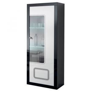 ROBBIE - Vitrine 1 Porte Droite Laqu&eacute; Noir et Blanc