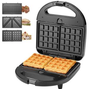 KotiCidsin Gaufrier multifonction Croque Monsieur Grill et Gaufrier 3 en 1 Grande Puissance de 750W Noir