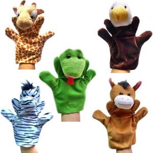 Lot de 5 marionnettes &agrave; main de diff&eacute;rents types : girafe aigle z&egrave;bre cheval serpent jouets en peluche pour enfants et YYV